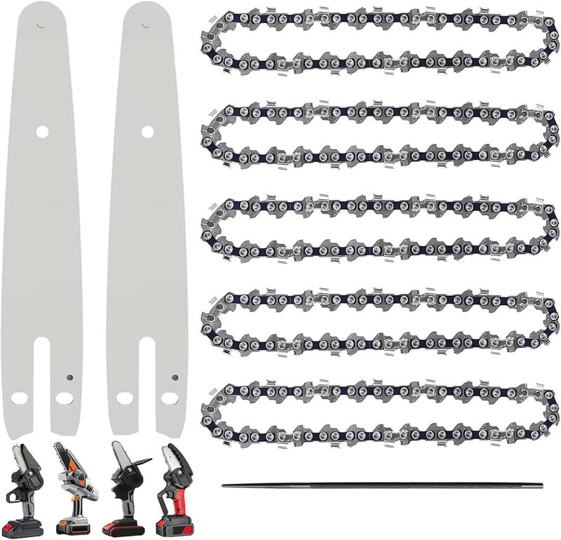 GSSHBR 5 Pieces 6 Inch Mini Chainsaw Chain With 2 Pcs Replacement Saw Chain Bar Replacement Chains For Cordless Electric Portable Mini Chainsaw for Wood Branch Cutting - Image 1